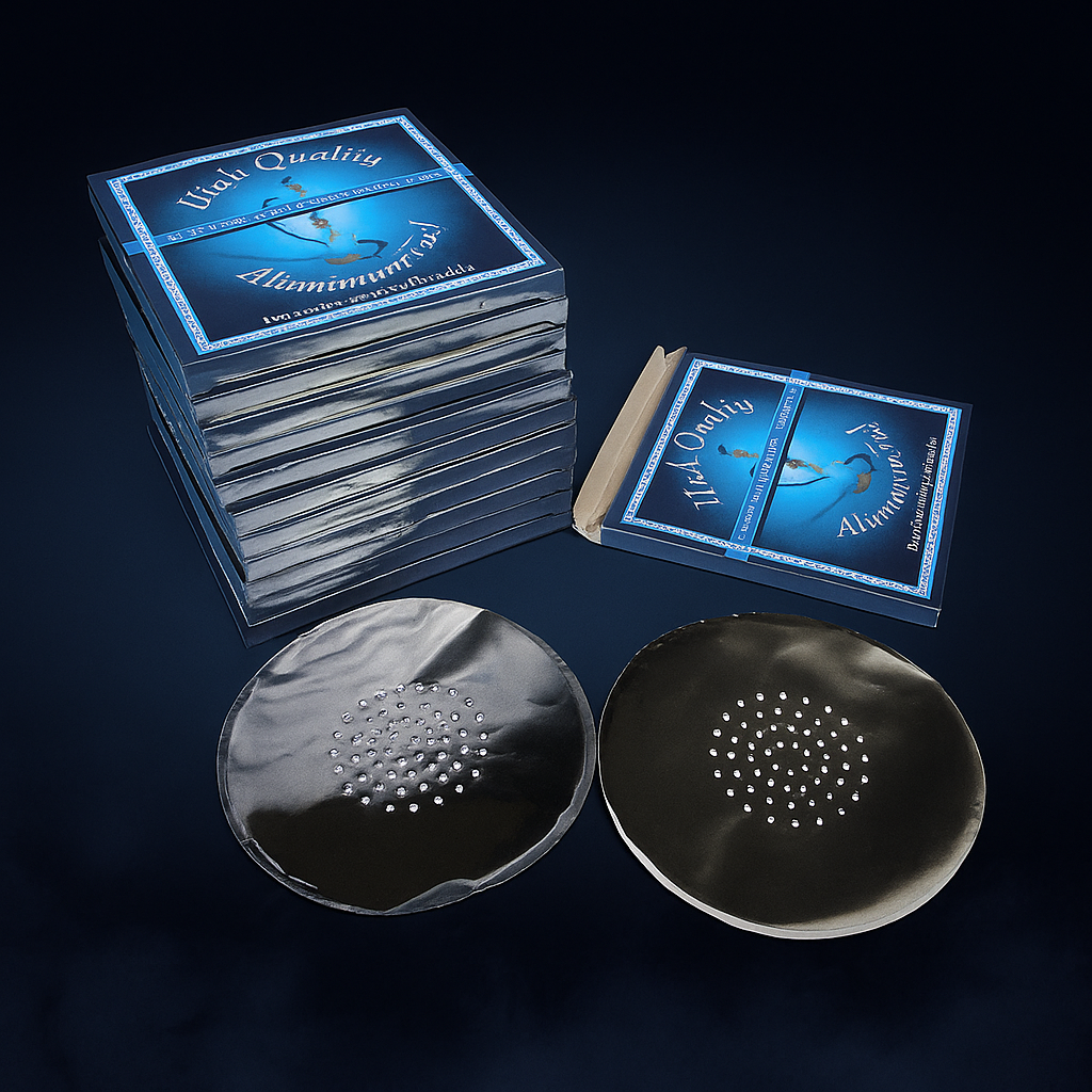 Aluminium hookah foil sheets with packaging on a dark background