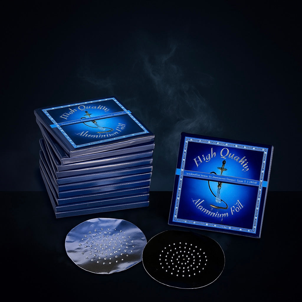 A stack of blue rectangular aluminum foil packs labeled 'High Quality Aluminium Foil'